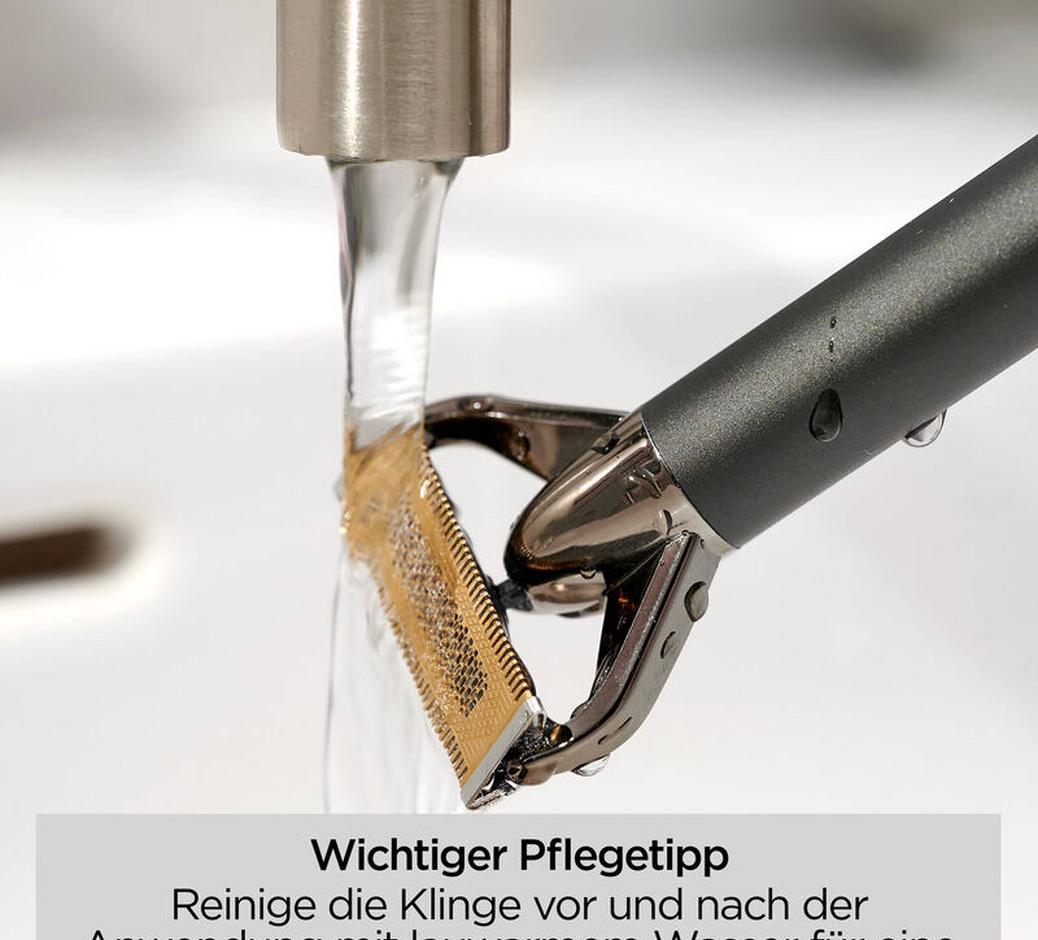 Kompakte doppelte Bartschneider, schwarz chromiert.