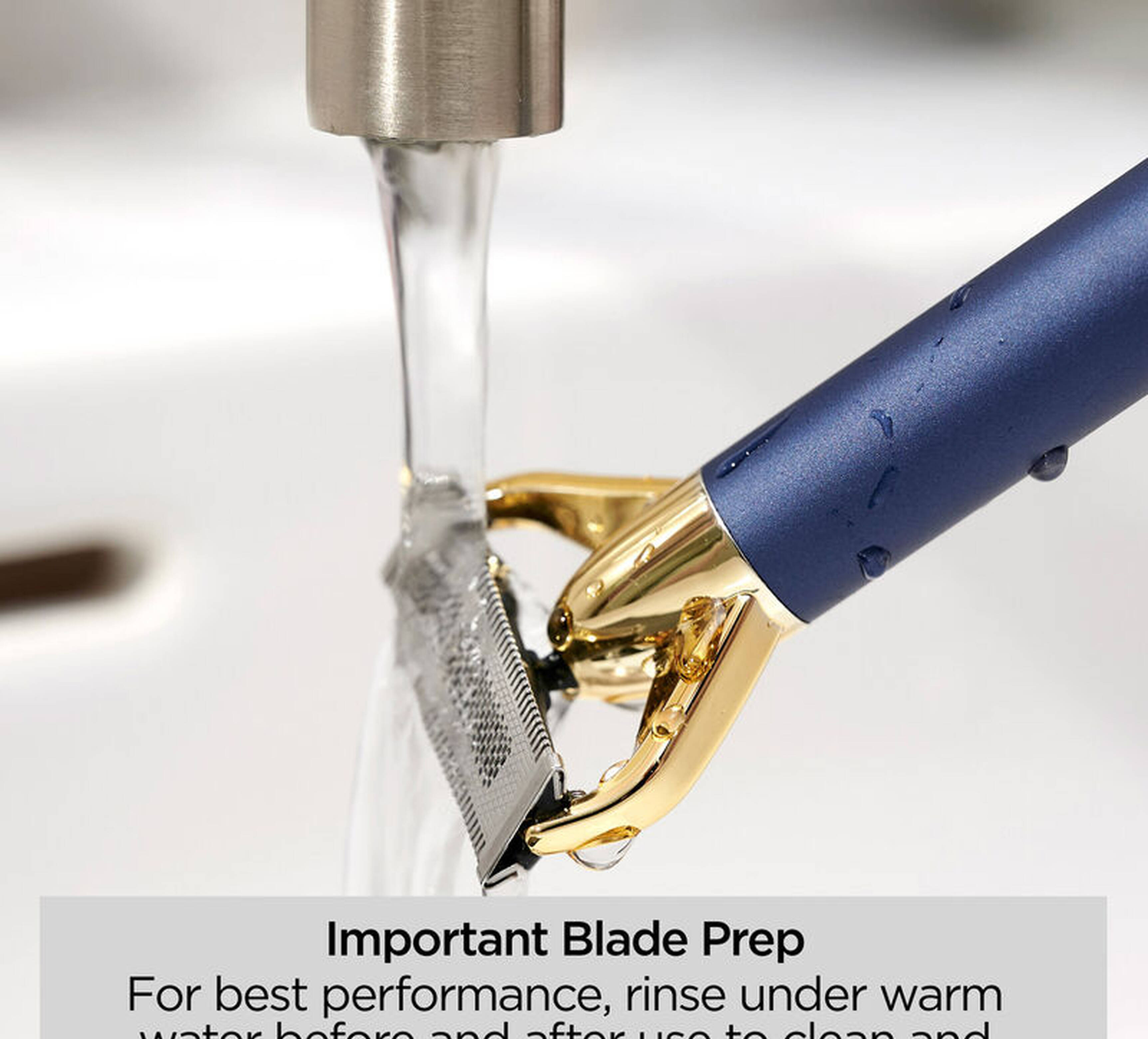 Kompakter Doppelkinn-Rasierer, blau und gold