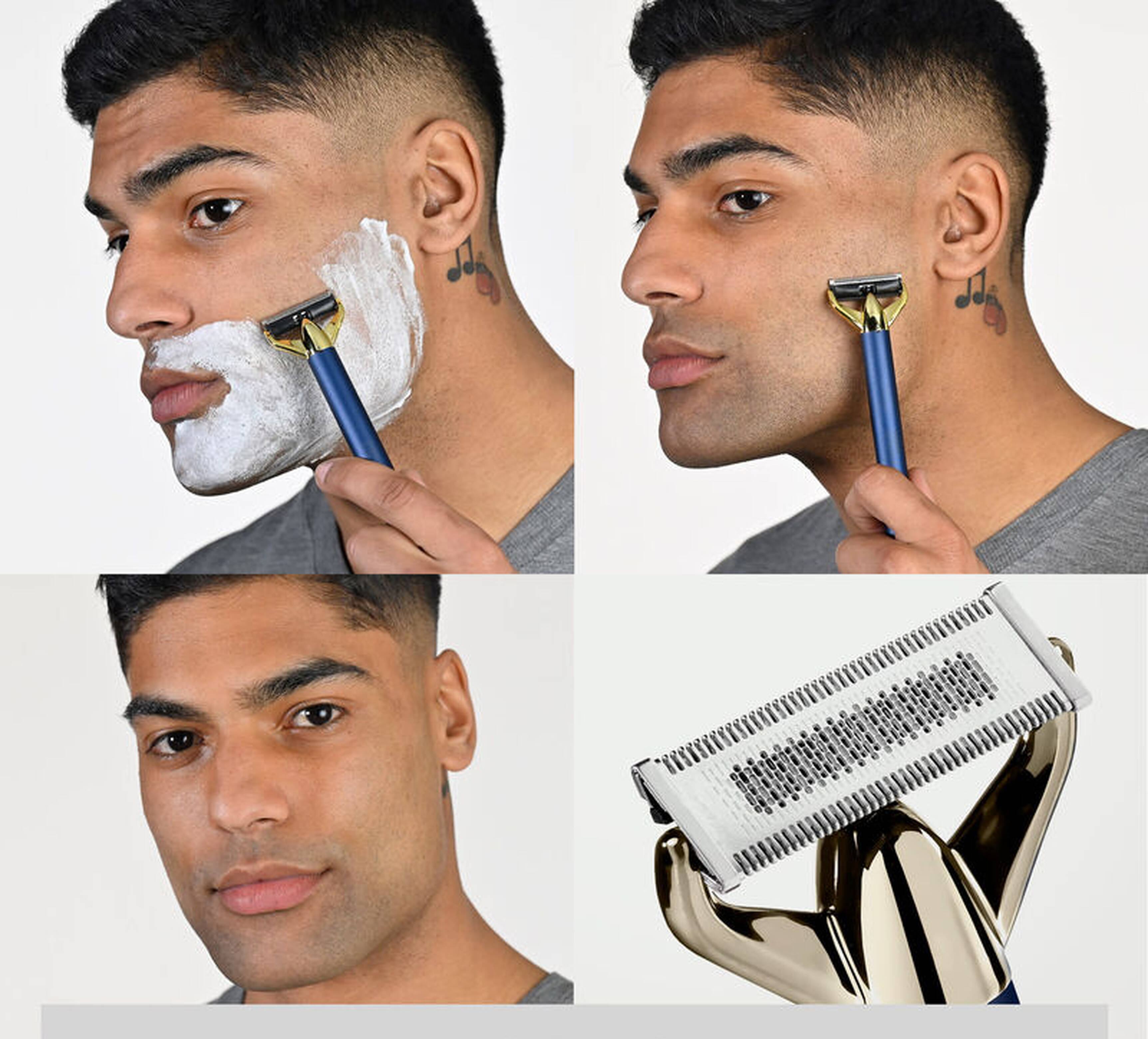 Tondeuse barbe compacte double, bleu et or