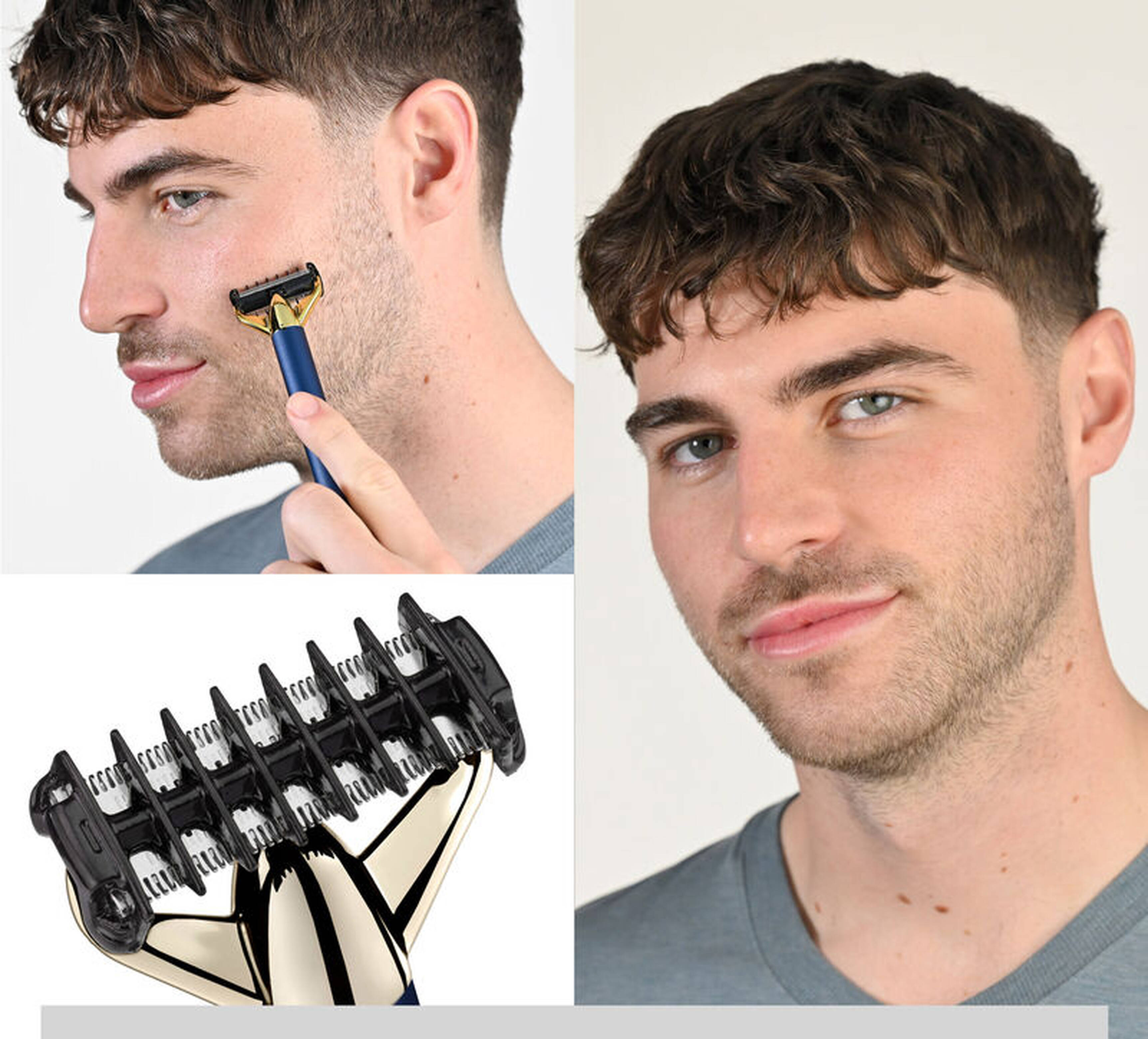 Kompakter Doppelkinn-Rasierer, blau und gold