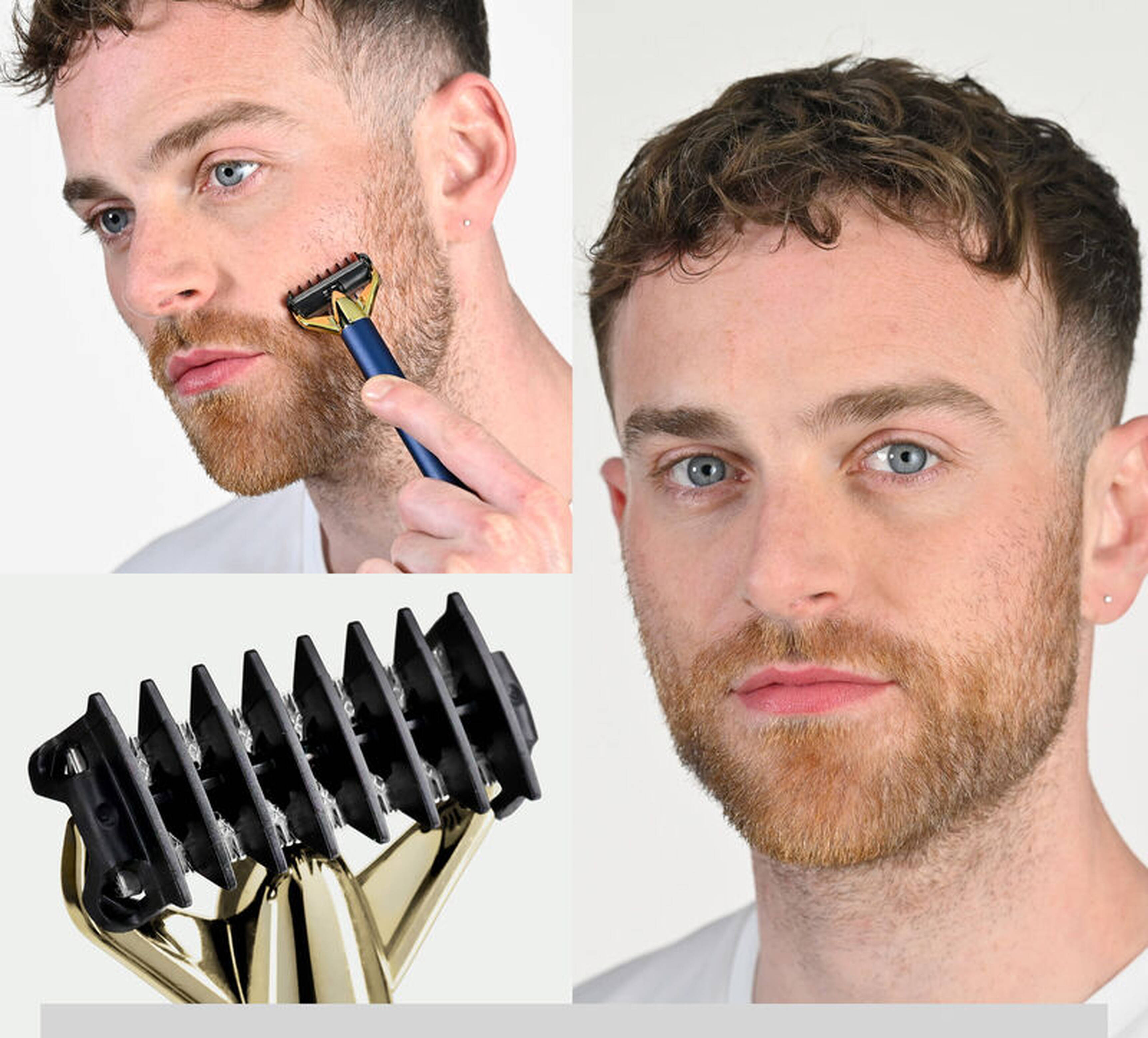 Tondeuse barbe compacte double, bleu et or